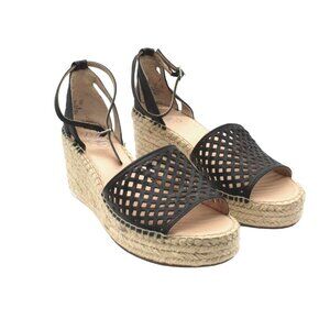 Franco Sarto Black Espadrille Sandals with Perforated Design